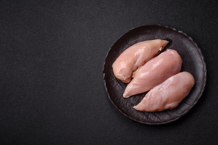 Meat, raw chicken fillets, poultry breast, skinless and boneless food. Raw chicken fillet as an ingredient for food preparationの写真素材