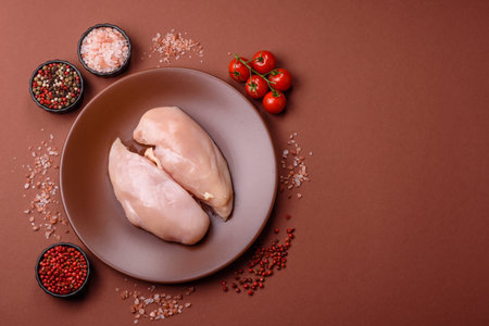 Meat, raw chicken fillets, poultry breast, skinless and boneless food. Raw chicken fillet as an ingredient for food preparationの写真素材