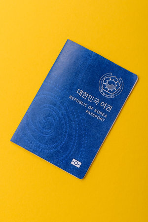 Korean passport for traveling, flying and doing business. South korea document, id for crossing the borderの写真素材