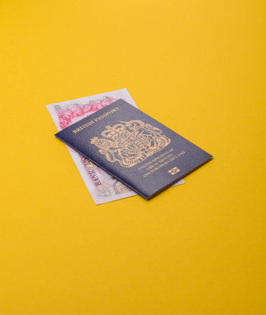 British passport for traveling, flying and doing business. UK document, id for crossing the border