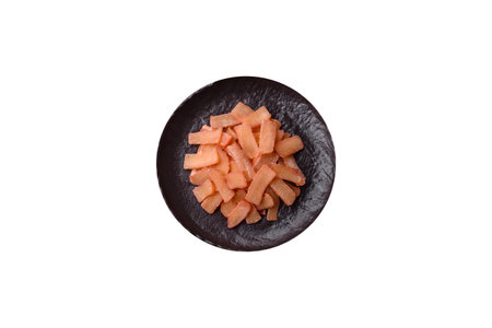 Food, dried squid in shavings or chopped as snacks or jerky. Snack dried squid for beer, background for your designの写真素材