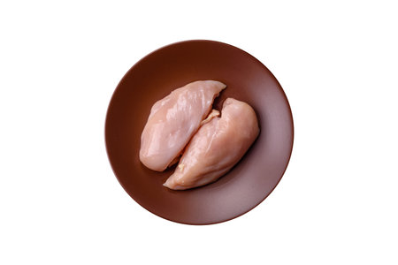 Meat, raw chicken fillets, poultry breast, skinless and boneless food. Raw chicken fillet as an ingredient for food preparationの写真素材