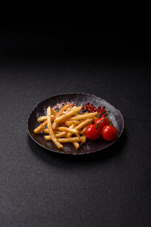 Food, French fries fried with salt and rosemary. Homemade French fries, crispy chips