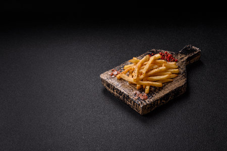 Food, French fries fried with salt and rosemary. Homemade French fries, crispy chipsの写真素材