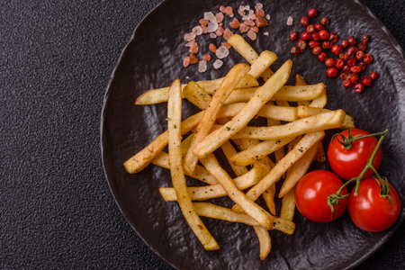 Food, French fries fried with salt and rosemary. Homemade French fries, crispy chips