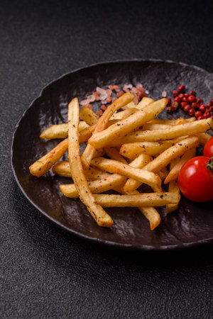 Food, French fries fried with salt and rosemary. Homemade French fries, crispy chips
