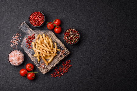 Food, French fries fried with salt and rosemary. Homemade French fries, crispy chips