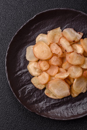 Food, dried squid in shavings or chopped as snacks or jerky. Snack dried squid, background for your designの写真素材