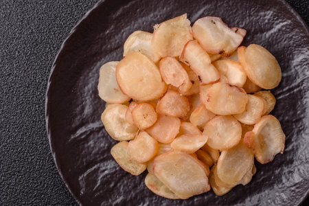 Food, dried squid in shavings or chopped as snacks or jerky. Snack dried squid for beer, background for your designの写真素材