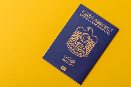 OAE passport for traveling, flying and doing business. Arabic document, id for crossing the border