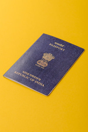 Indian passport for traveling, flying and doing business. India document, id for crossing the borderの写真素材