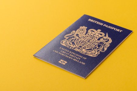 British passport for traveling, flying and doing business. UK document, id for crossing the borderの写真素材