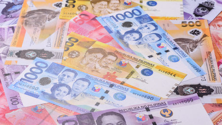Philippines money, peso, paper banknotes, cash. Philippines money for doing business, traveling