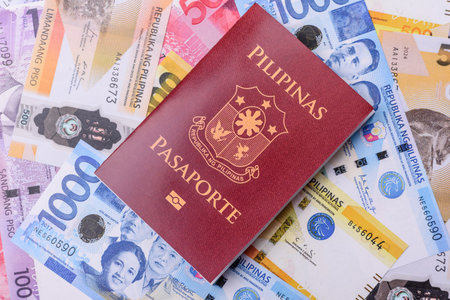 Philippines passport for traveling, flying and doing business. Philippines document, id for crossing the borderの写真素材