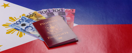 Philippines passport for traveling, flying and doing business. Philippines document, id for crossing the borderの写真素材
