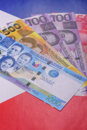 Philippines money, peso, paper banknotes, cash. Philippines money for doing business, travelingの写真素材