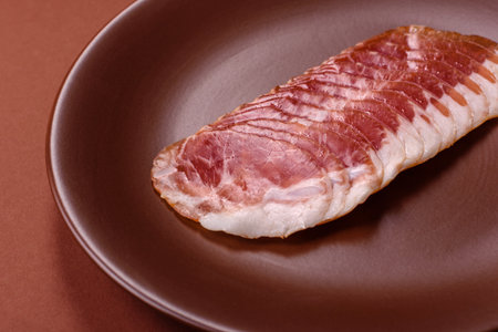 Sliced ham, meat, pork or turkey sausage for sandwiches. Ham slices, food, background for your designの写真素材