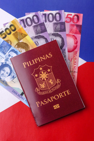 Philippines passport for traveling, flying and doing business. Philippines document, id for crossing the borderの写真素材