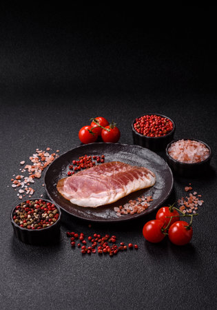 Sliced ham, meat, pork or turkey sausage for sandwiches. Ham slices, food, background for your designの写真素材