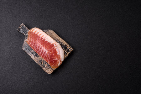 Sliced ham, meat, pork or turkey sausage for sandwiches. Ham slices, food, background for your designの写真素材