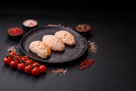 Steamed fish or chicken cutlets or meatballs with salt and spices. Fish cutlets made of chopped...