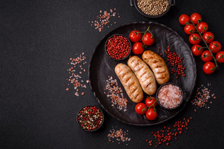 Grilled chicken or beef sausages, a hot meat dish cooked over a fire. Barbecue sausagesの写真素材