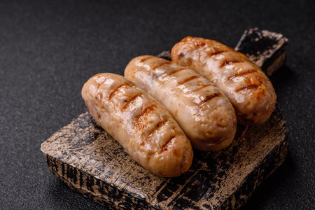Grilled chicken or beef sausages, a hot meat dish cooked over a fire. Barbecue sausagesの写真素材