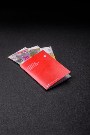 Swiss passport for traveling, flying and doing business. Switzerland document, id for crossing the borderの写真素材