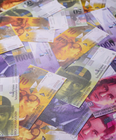 Swiss money, peso, paper banknotes, cash. Switzerland money for doing business, traveling