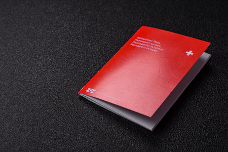 Swiss passport for traveling, flying and doing business. Switzerland document, id for crossing the borderの写真素材