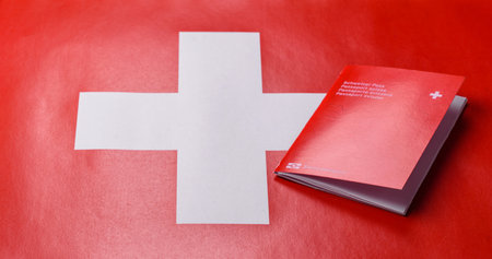 Swiss passport for traveling, flying and doing business. Switzerland document, id for crossing the borderの写真素材