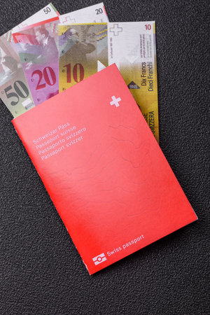 Swiss passport for traveling, flying and doing business. Switzerland document, id for crossing the borderの写真素材
