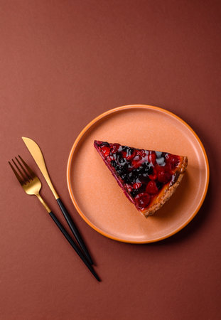Pie, cheesecake with mascarpone, raspberries and blackberries. Cheesecake with cream, cheese,...