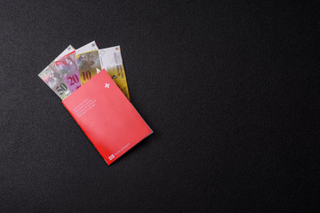 Swiss passport for traveling, flying and doing business. Switzerland document, id for crossing the borderの写真素材