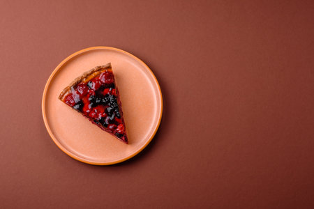 Pie, cheesecake with mascarpone, raspberries and blackberries. Cheesecake with cream, cheese,...