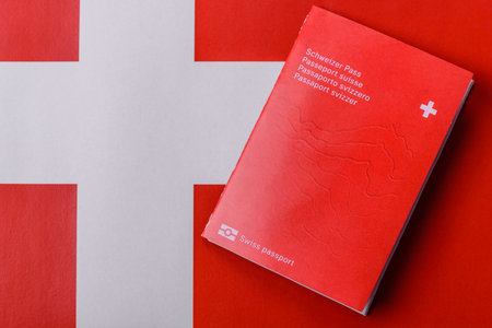 Swiss passport for traveling, flying and doing business. Switzerland document, id for crossing the borderの写真素材