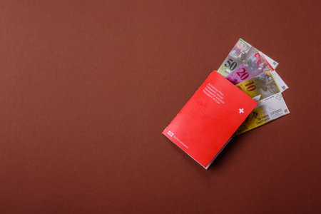 Swiss passport for traveling, flying and doing business. Switzerland document, id for crossing the borderの写真素材