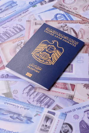 OAE passport for traveling, flying and doing business. Arabic document, id for crossing the borderの写真素材