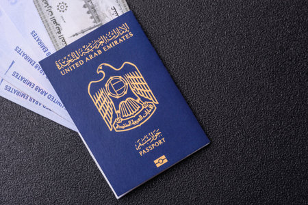 OAE passport for traveling, flying and doing business. Arabic document, id for crossing the borderの写真素材