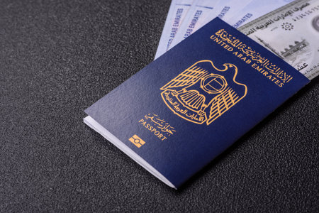 OAE passport for traveling, flying and doing business. Arabic document, id for crossing the borderの写真素材