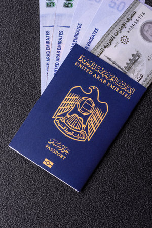 OAE passport for traveling, flying and doing business. Arabic document, id for crossing the border