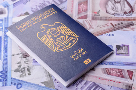 OAE passport for traveling, flying and doing business. Arabic document, id for crossing the borderの写真素材