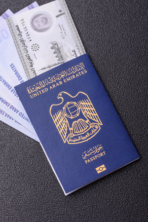 OAE passport for traveling, flying and doing business. Arabic document, id for crossing the border