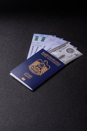 OAE passport for traveling, flying and doing business. Arabic document, id for crossing the borderの写真素材