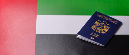 OAE passport for traveling, flying and doing business. Arabic document, id for crossing the borderの写真素材