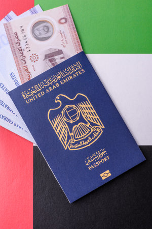 OAE passport for traveling, flying and doing business. Arabic document, id for crossing the borderの写真素材