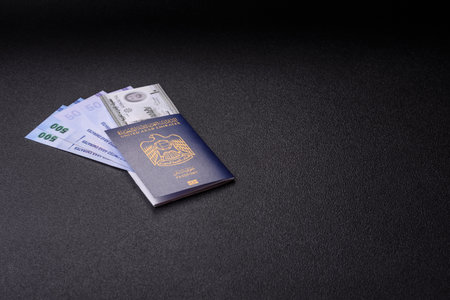 OAE passport for traveling, flying and doing business. Arabic document, id for crossing the borderの写真素材