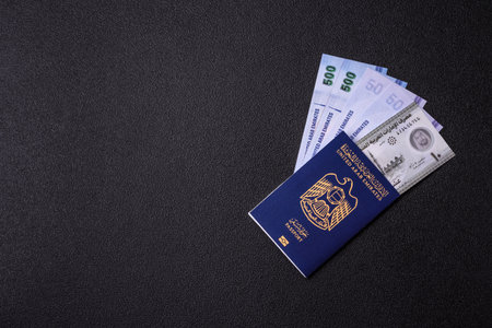 OAE passport for traveling, flying and doing business. Arabic document, id for crossing the border
