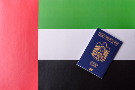 OAE passport for traveling, flying and doing business. Arabic document, id for crossing the border
