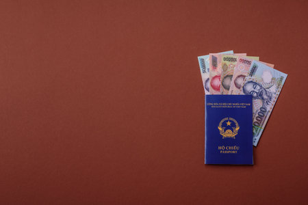 Vietnam passport for traveling, flying and doing business. Vietnamese document, id for crossing the borderの写真素材